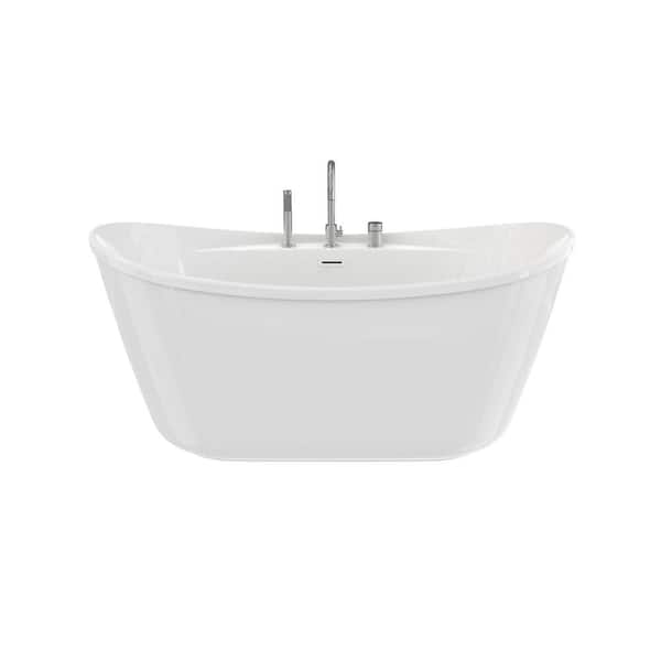 MAAX Suna 58 in. x 32 in. Soaking Flat Bottom Bathtub in White with Deckmount Faucet in Chrome