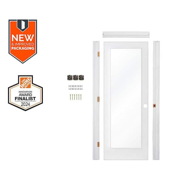 Krosswood Doors Assembly Required 30 in. x 80 in. 1-Lite Left-Hand Clear Glass MDF Primed Single Interior Door Kit Plus Separate Jamb