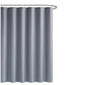 Solid Grey 70 in. x 72 in. Textured Microfiber Shower Curtain Set with Beaded Rings