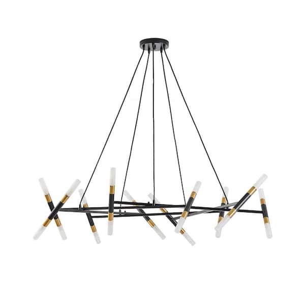 20-Light Black Metal Chandelier with Adjustable Height, Branch Design with Frosted Tubes(Bulb Not Included)