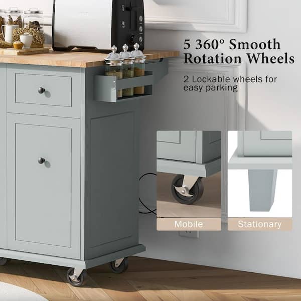 Runesay Blue Wood Base with Wood Top Rolling Kitchen Island (28.74-in x 53.94-in x 36.81-in)