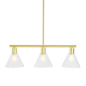 3-Light Gold Island Pendant Light with Clear Glass Shade