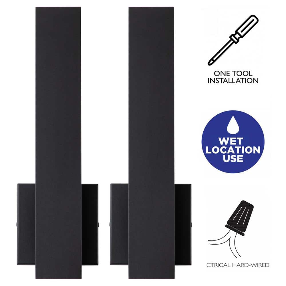 Sleek Matte Black 15" Outdoor LED Wall Sconce with Frosted Diffuser