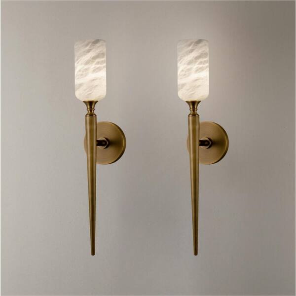 YUYI 22 in. 1-Light Gold LED Wall Sconce, Natural Alabaster Modern