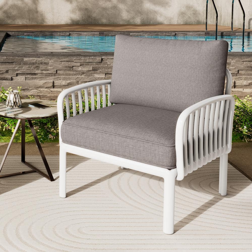 White and Light Gray Polypropylene Outdoor Club Chair with Cushions