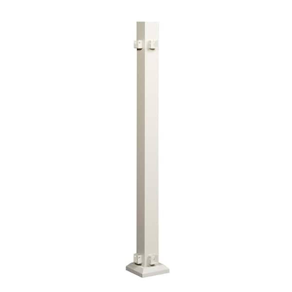 FORTRESS Al13 Home Rail 6.1 in. H x 6.1 in. W Matte White Aluminum Corner Post with Base Cover and Brackets Stair Railing Kit