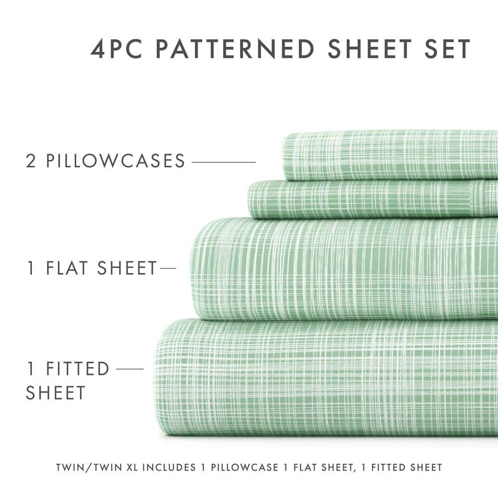 Forest Green Queen Microfiber Sheet Set with Thatch Print