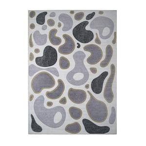 Kyoa Grey Olive 5 ft. x 7 ft. Abstract Washable Area Rug