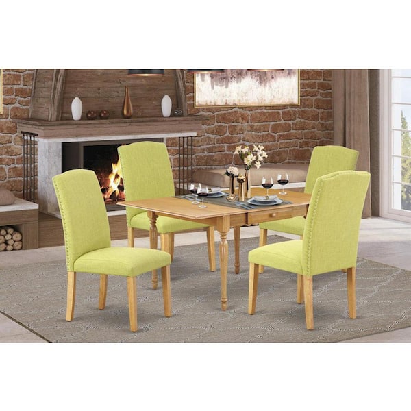East West Furniture 5-Piece Natural Oak Finish Solid Wood Top - Dining Room Set with Dropleaf - Seats 4