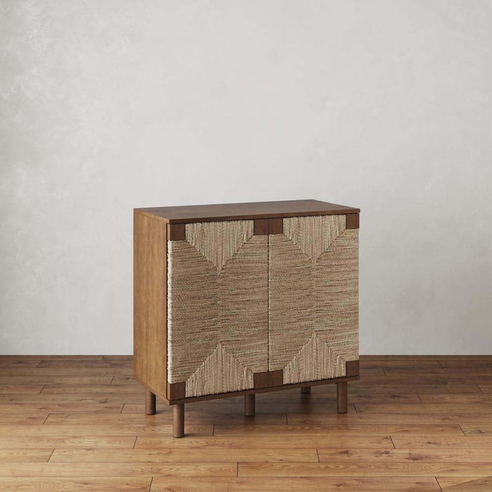 Dark Brown Solid Wood and Seagrass Accent Cabinet