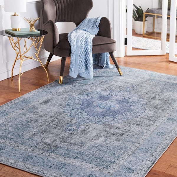 Tuscon Blue/Green 4 ft. x 6 ft. Machine Washable Border Medallion Area Rug