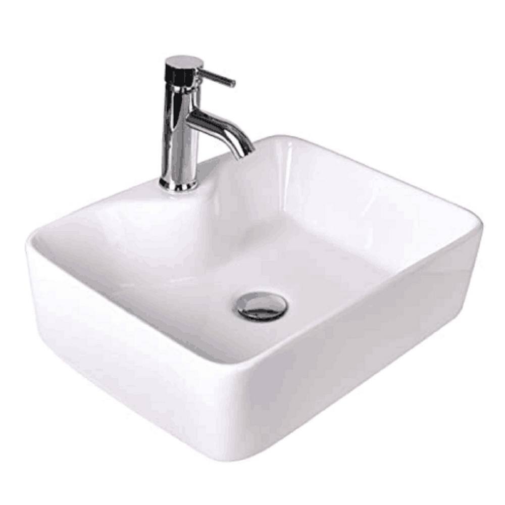 Puluomis White Ceramic Rectangular Vessel Sink with BuiltIn Faucet US