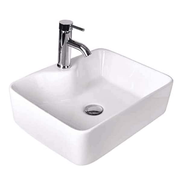 Puluomis White Ceramic Rectangular Vessel Sink with Built-In Faucet