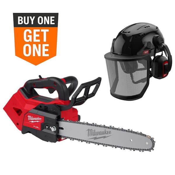 M18 FUEL 14 in. 18V Cordless Battery Top Handle Chainsaw w/BOLT Black Type 2 Class C Helmet, Earmuffs, Mesh Face Shield