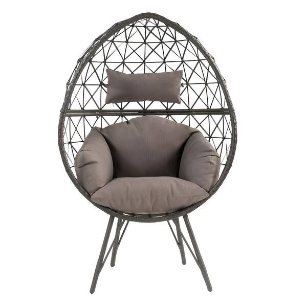 Unbranded Black Wicker Outdoor Patio Lounge Chair with Light Gray Cushion