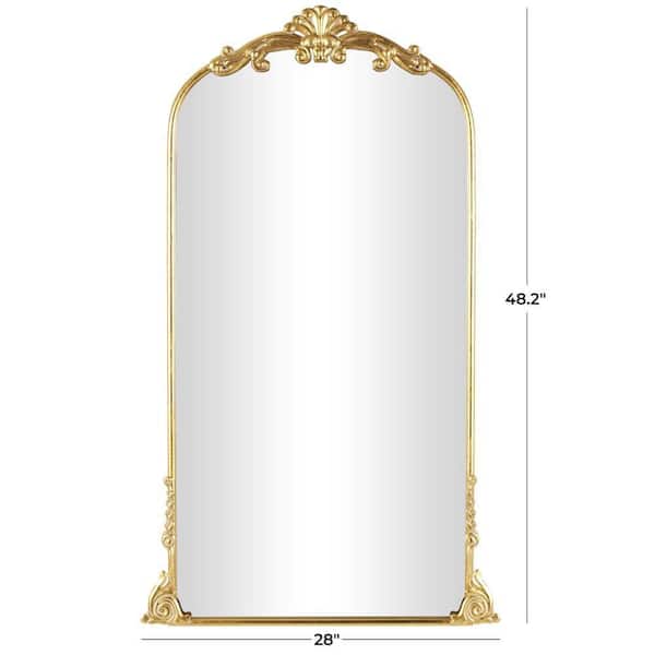 Marie 28 in W x 48 in. H Gold Metal Polished Tall Ornate Arched Baroque Floor Mirror