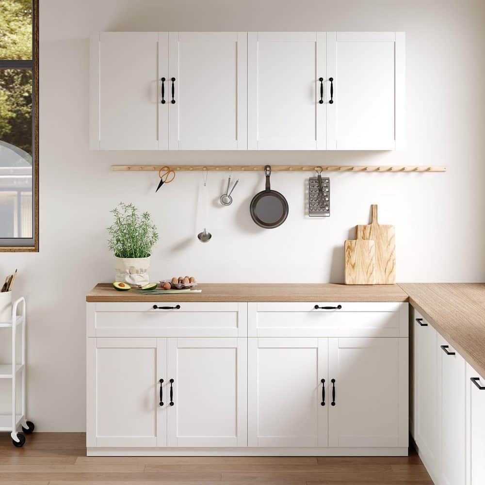 DeAMI & cafunebya セット FUFU&GAGA White Wooden Sideboard, Storage Cabinet, with Wall