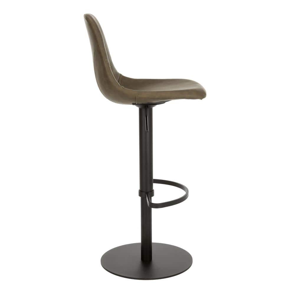 Olive Faux Leather Adjustable Swivel Barstool with Black Metal Base