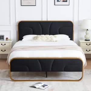 Black Frame Full Size Soft Velvet Platform Bed with 10 in. Under Bed Storage Supported by Metal and Wooden Slats