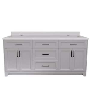 72 in. W x 21.5 in. D x 33.5 in.H Solid Wood Bath Vanity,Double Sink with Carrara White Quartz Stone Top,Gray,3-Drawers
