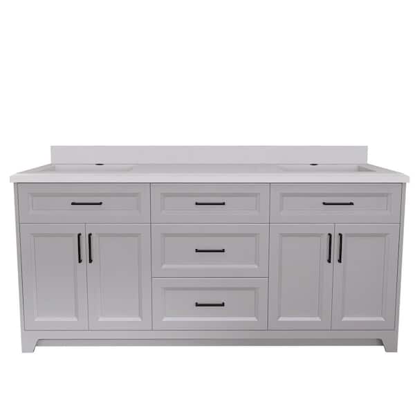 ANGELES HOME 72 in. W x 21.5 in. D x 33.5 in.H Solid Wood Bath Vanity,Double Sink with Carrara White Quartz Stone Top,Gray,3-Drawers
