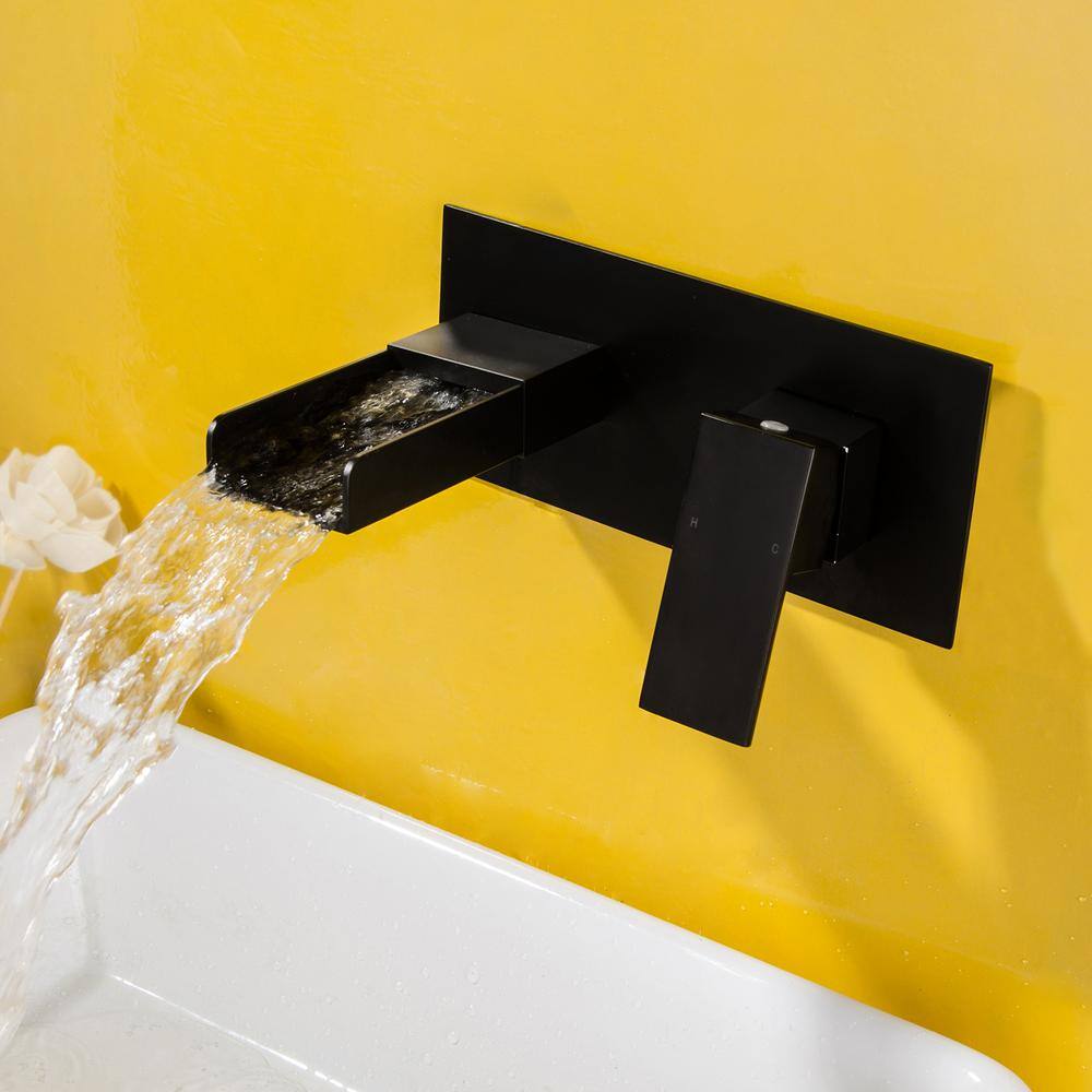 Matte Black Wall-Mount Single-Handle Waterfall Bathroom Faucet