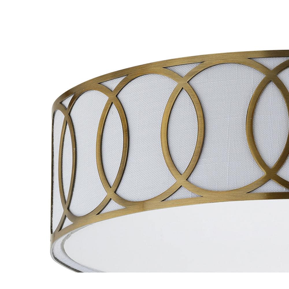 Aubrey Brass Gold 15.5" Drum LED Flush Mount with Linen Shade
