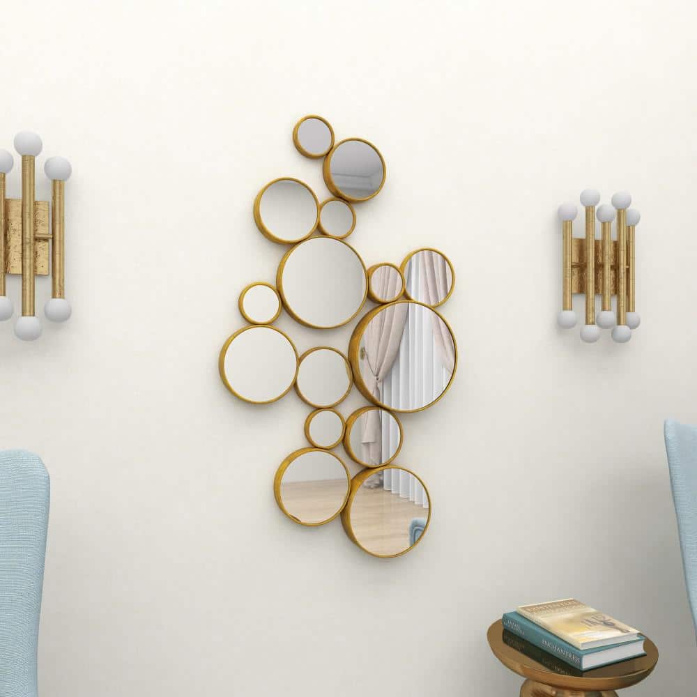 Gold Round Cluster Framed Wall Mirror, 40" x 22"