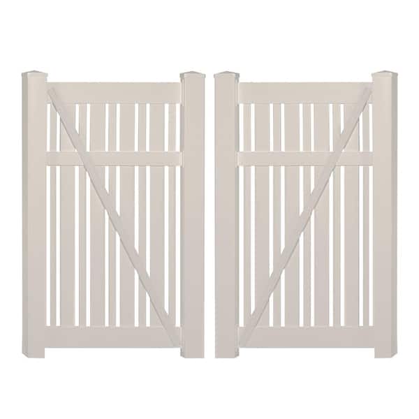 Weatherables Davenport 7.8 ft. x 5 ft. Tan Vinyl Semi-Privacy Fence Gate Kit