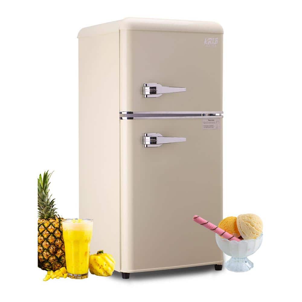 3.5 Cu.ft Compact Mini Refrigerator Fridge in Beige with Freezer, Removable Shelves and 2 Door for Kitchen, Apartment