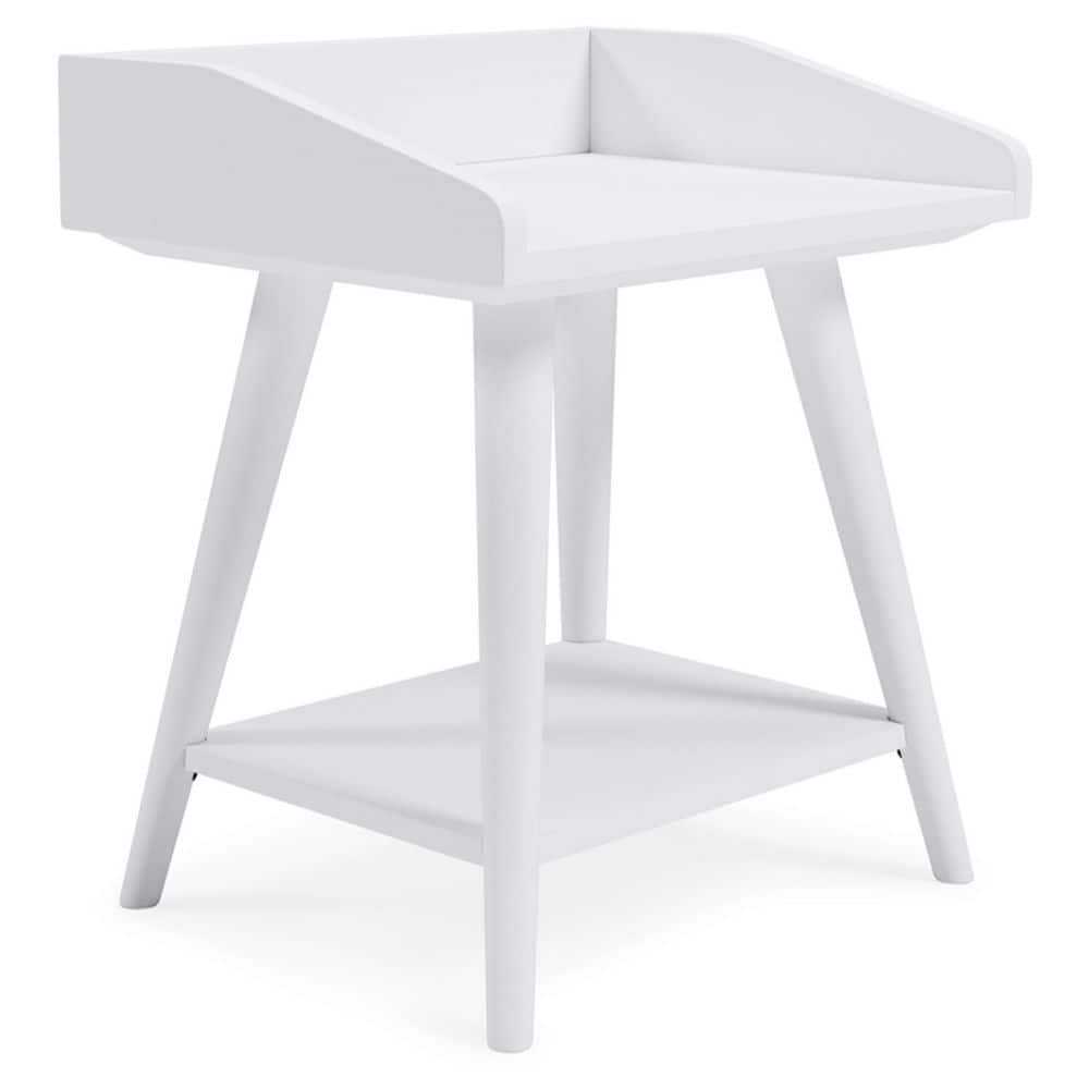 Crisp White Transitional Wood Accent Table with USB Chargers