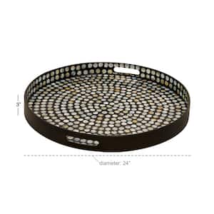 Black Handmade Mother of Pearl Decorative Tray with Slot Handles