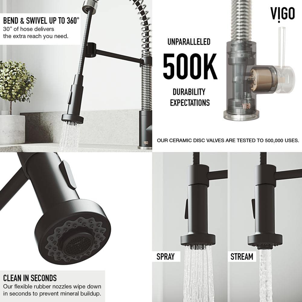 Edison 19" Stainless Steel and Matte Black Pull-Down Kitchen Faucet with Soap Dispenser