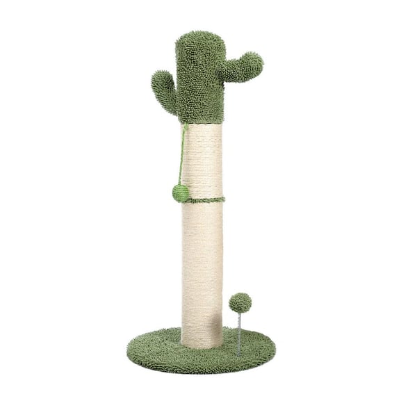 cenadinz Large Cactus Cat Scratching Post with Natural Sisal Ropes, Cat Scratcher for Cats and Kittens White
