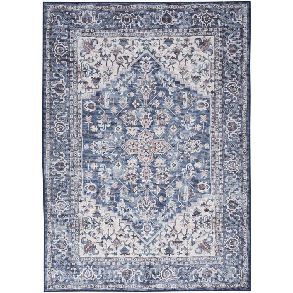 Machine Washable Series 1 Navy Ivory 5 ft. x 7 ft. Distressed Traditional A