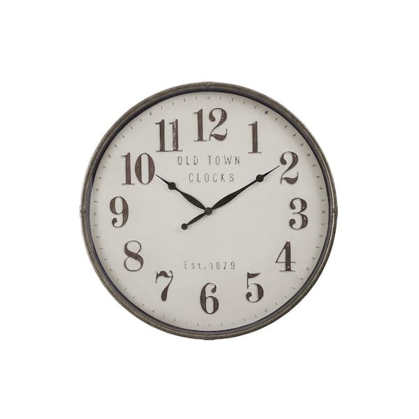 30 in. W x 2.25 in. D Round Brown Large Vintage Wall Clock with Durable Plastic Frame and Glass Surface for Home Decor