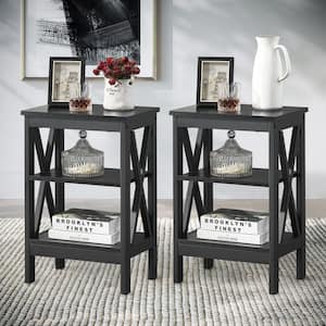 2-Piece Black 3-Tier Nightstand Wooden Sofa Table Storage Shelve Stable Structure 15.7 in. L x 11.8 in. W x 24.2 in. H