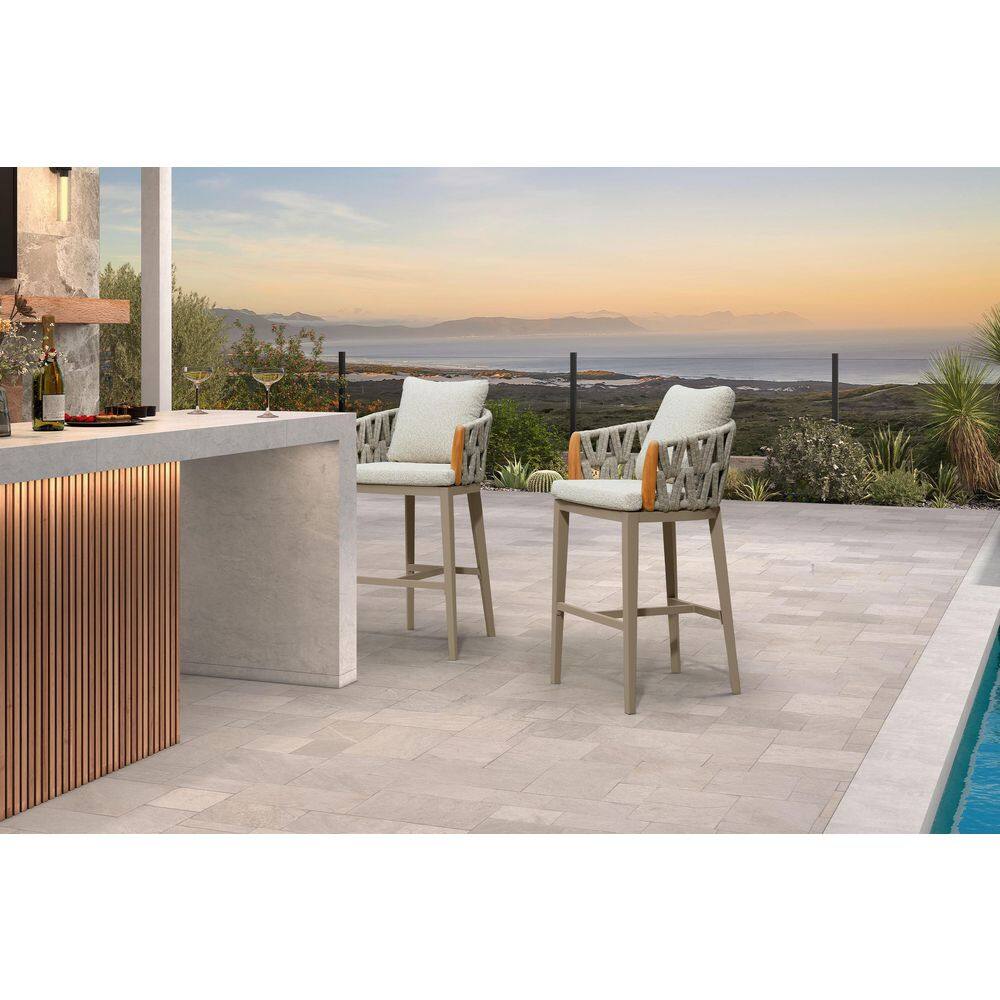 Modern Olefin Weave Outdoor Bar Stool with Solid Armrest for Outside Patio Balcony and Pool, Beige(4 Pack) price history on PriceWatchPro