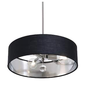 Celine 60-Watt 3-Light Satin Nickel Shaded Pendant Light with Fabric Shade and No Bulbs Included