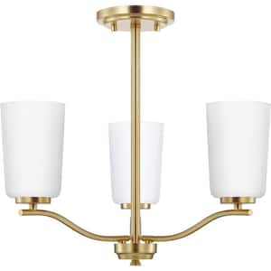 Adley Collection 3-Light Satin Brass Etched White Glass New Traditional Semi-Flush Convertible Light