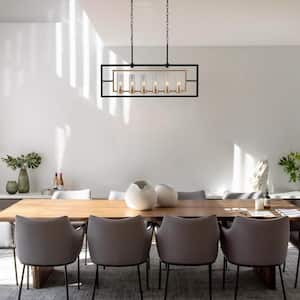 Transitional Rectangle Island Chandelier 37.4 6-Light Large Modern Black and Gold Chandelier with Clear Glass Shades