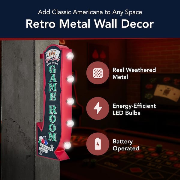 American Art Decor Vintage Game Room Off the Wall LED Iron Metal