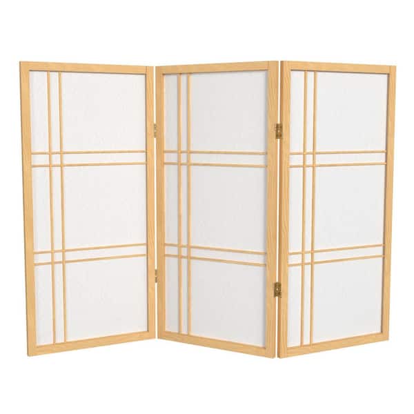 Oriental Furniture 3 ft. Short Double Cross Shoji Screen - Natural - 3 Panels