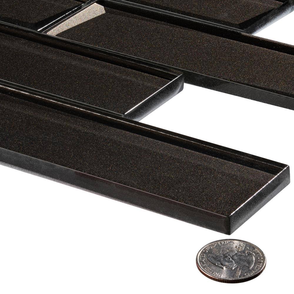 Daazen Black Polished Glass Mosaic Wall Tile Sheet