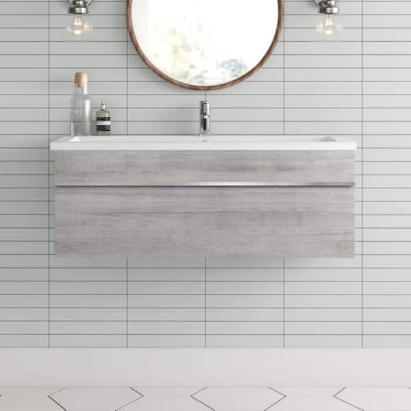 Cutler Kitchen and Bath Trough 42 in. W x 16 in. D x 15 in. H Single Sink Wall Bathroom Vanity in Soho with Cultured Marble Top in White