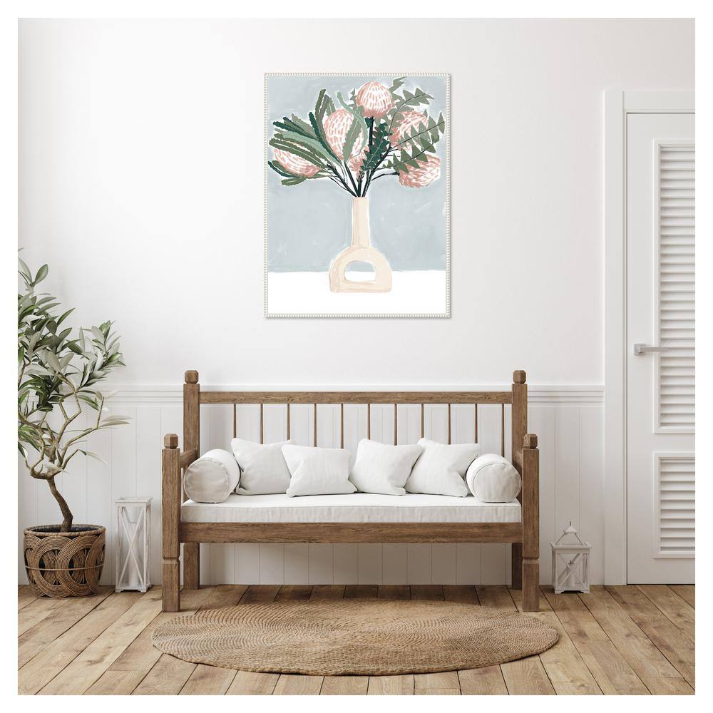 Pastel Pink Floral Arrangement Beaded Framed Canvas Wall Art