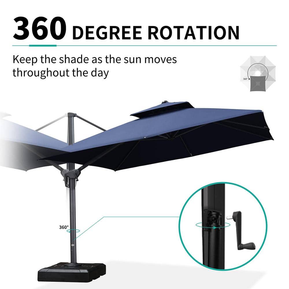 Navy Blue Rectangular Cantilever Patio Umbrella with Aluminum Pole