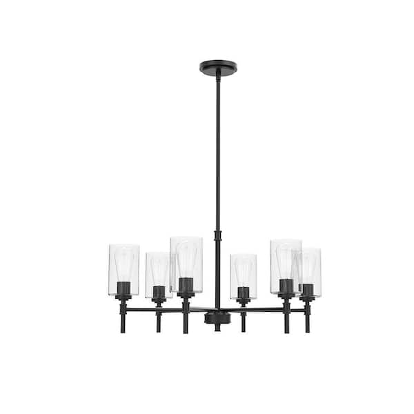 Wexton 6-Light 26.38 in. Plug and Play Matte Black Chandelier with SkyPlug