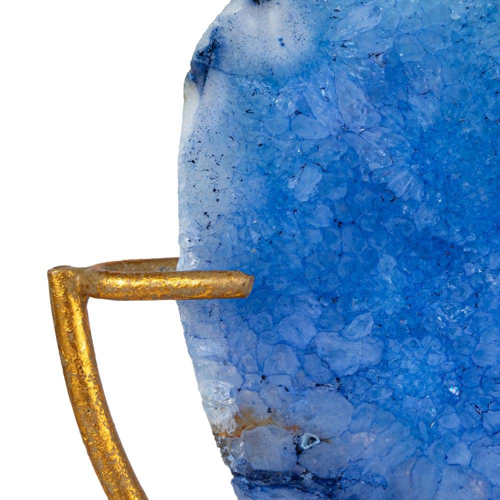 Blue Agate Stone Slice on Gold Metal Stand