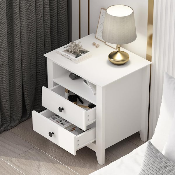 FUFU&GAGA White Wooden Standard Nightstand, End Table with 2